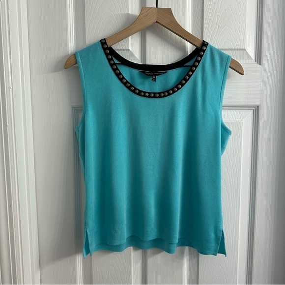 Ming Wang Top Knit Sleeveless Blue Work Minimalist Preppy Chic Designer Medium - Picture 4 of 8
